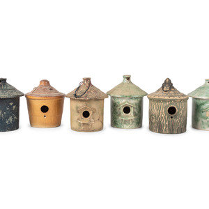 Six Stoneware Birdhouses, Including