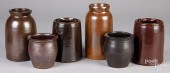 SIX STONEWARE CROCKS/CANS, 19T