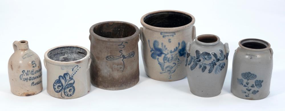 SIX STONEWARE ITEMS 19TH CENTURY