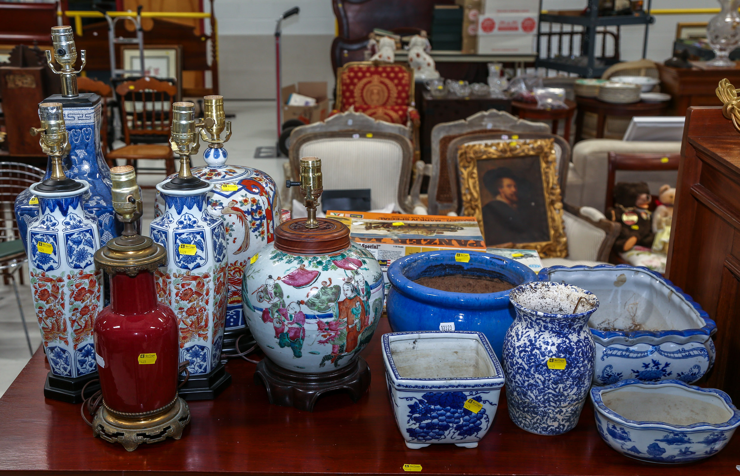 SIX TABLE LAMPS & FIVE CERAMIC