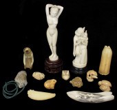 SIX TAGUA NUT CARVINGS AND OTH