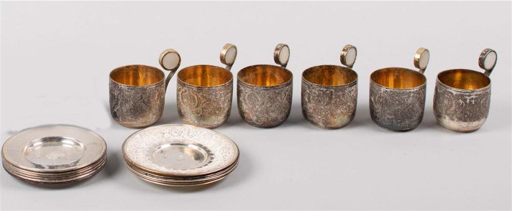 SIX TURKISH SILVER COFFEE CUPS