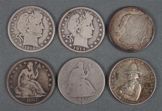 Six United States silver half