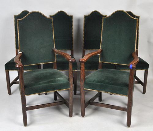 SIX UPHOLSTERED COUNTRY STYLE OAK