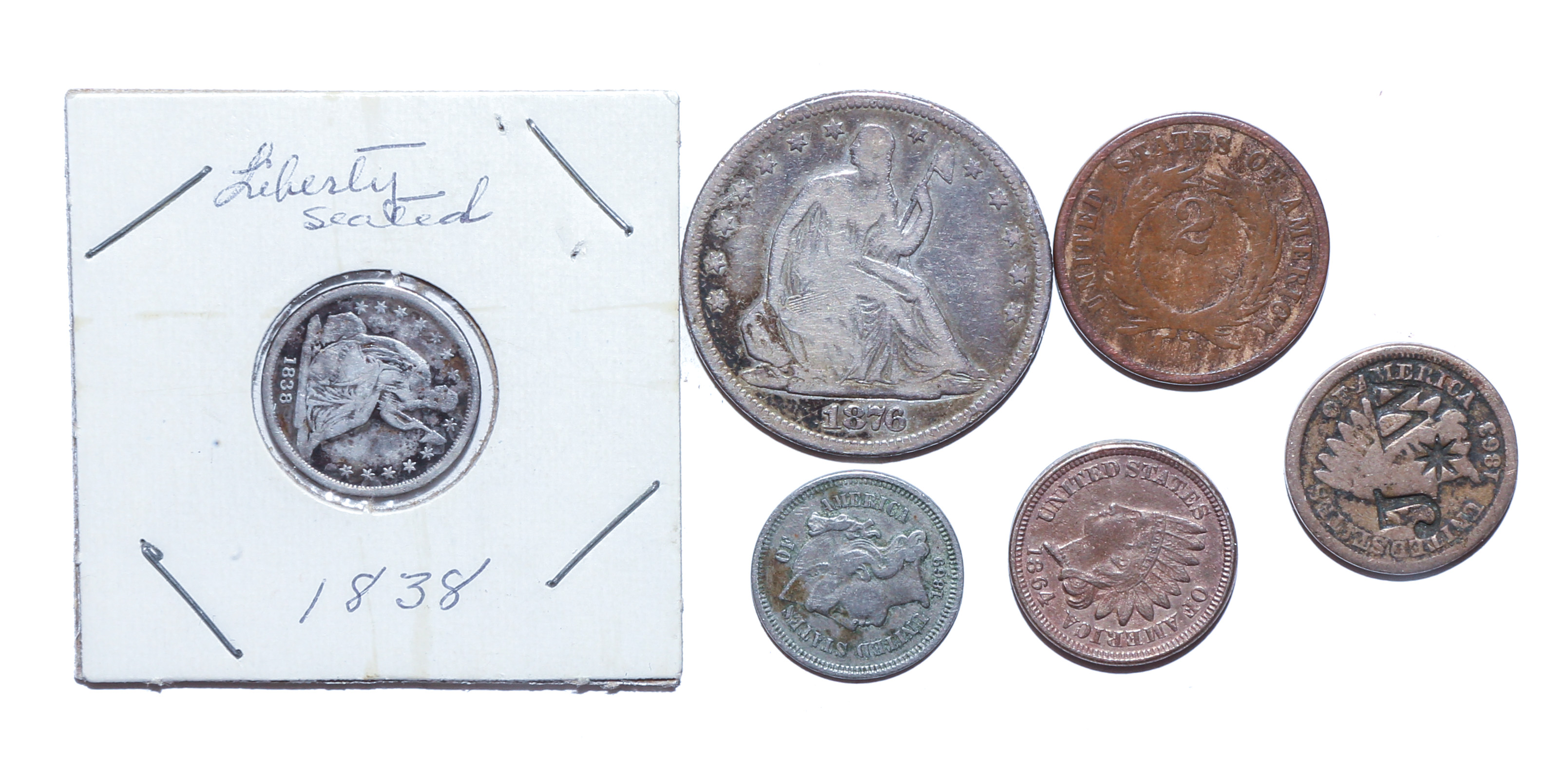 SIX US TYPE COINS 1863 Copper