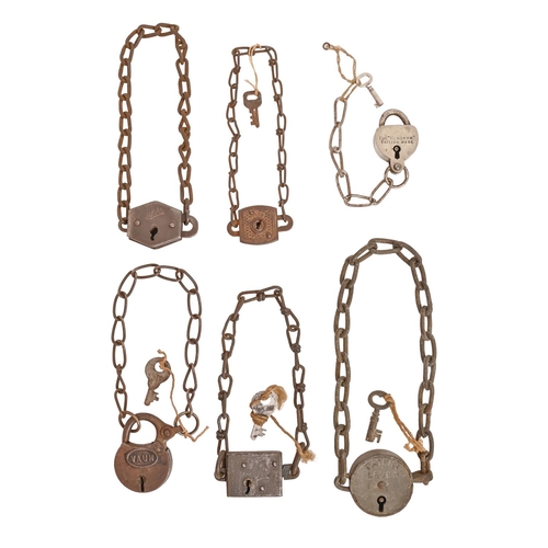 Six various chain padlocks, 19th