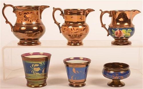SIX VARIOUS PIECES OF COPPER LUSTRE