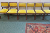 SIX VELVET UPHOLSTERED MAHOGAN
