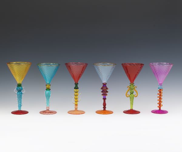 SIX VENETIAN MULTICOLOR ART GLASS