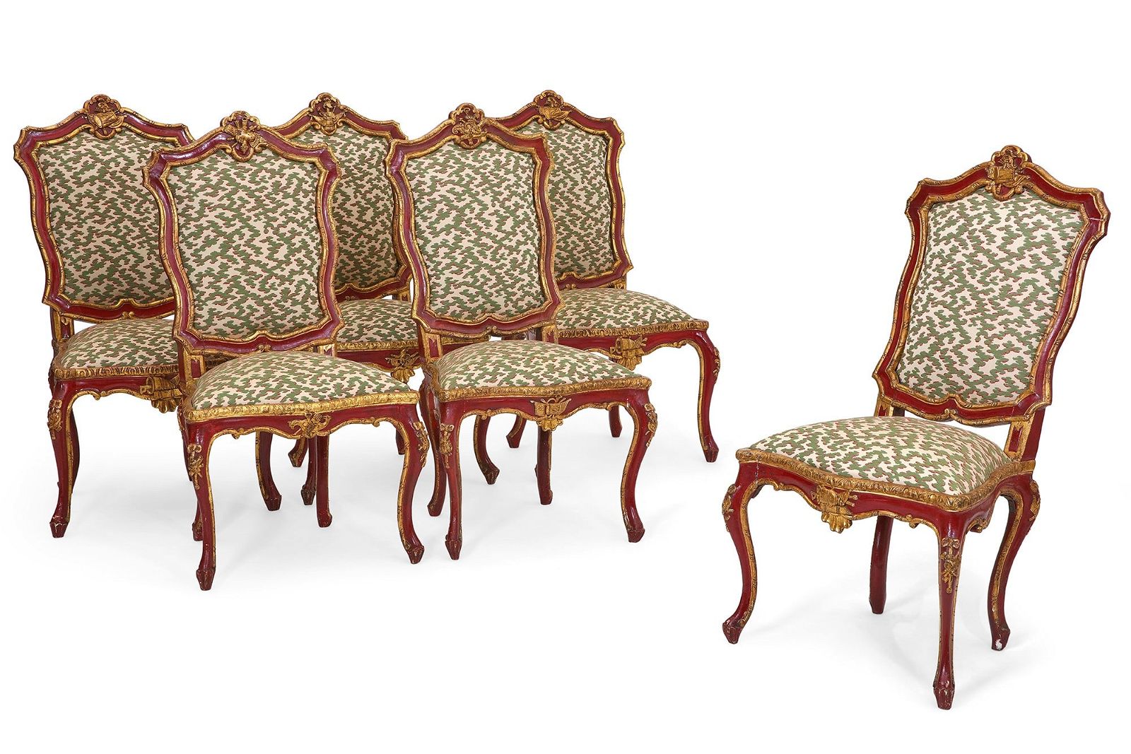 SIX VENETIAN ROCOCO SCARLET PAINTED
