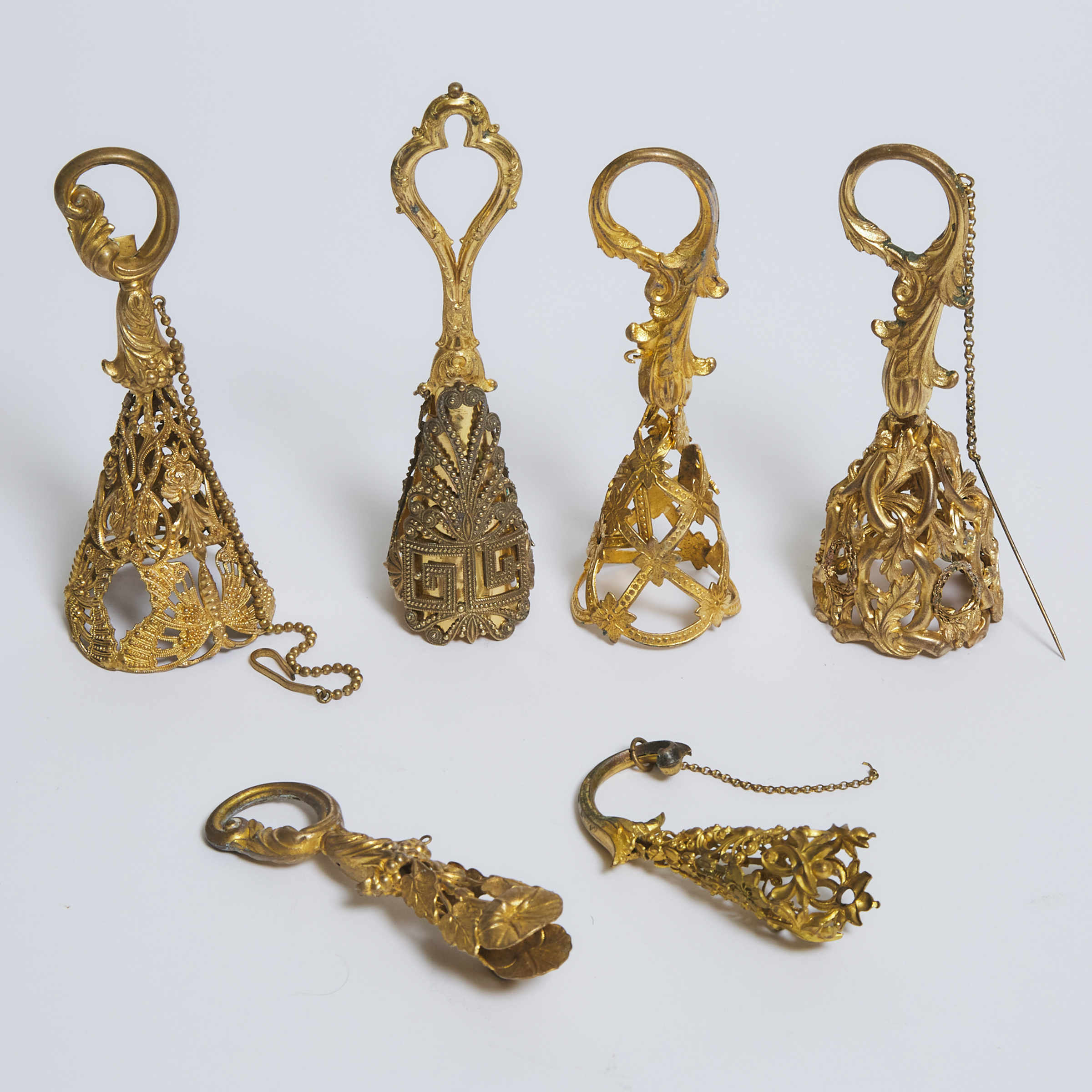 Six Victorian Gilt Metal Posy