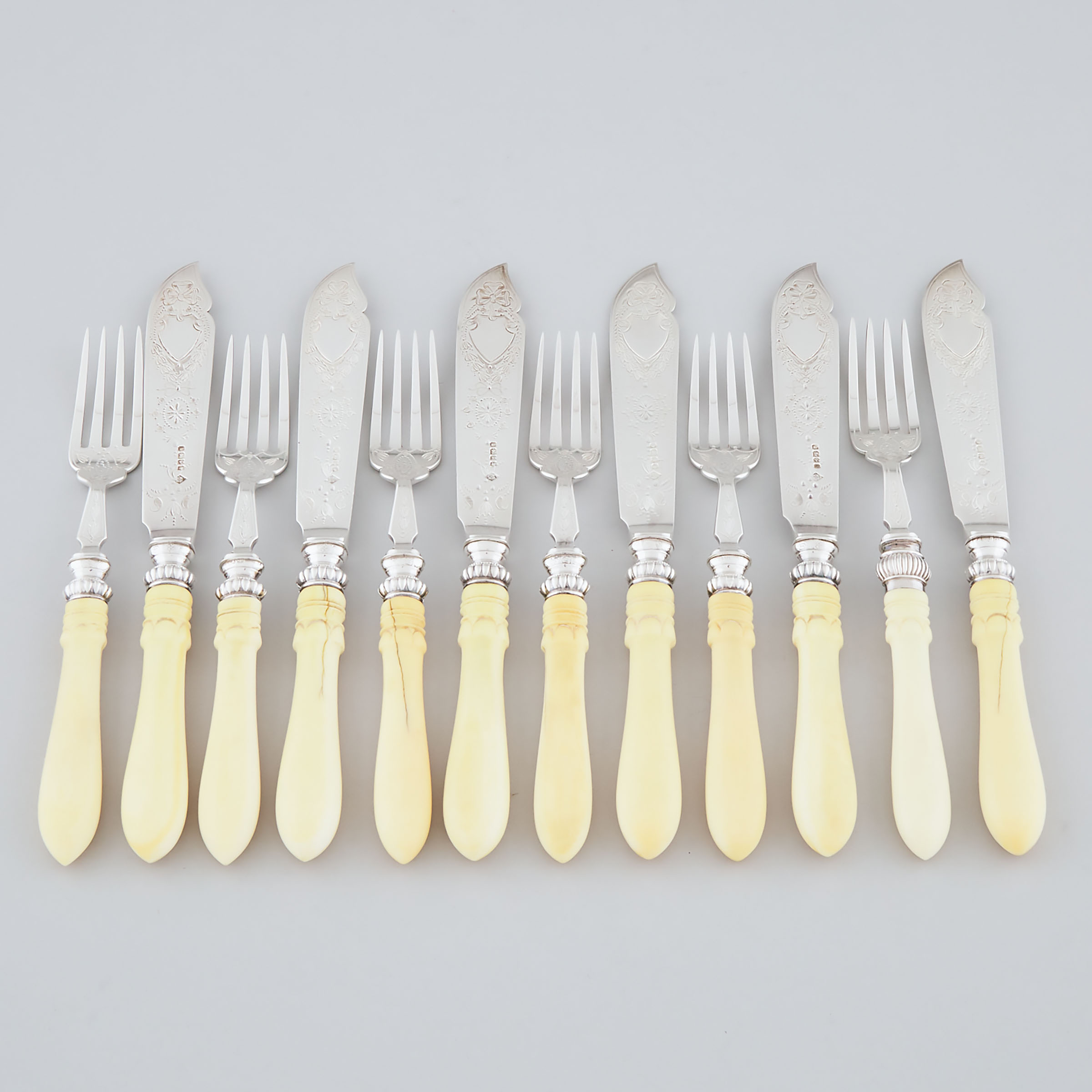 Six Victorian Silver Fish Knives