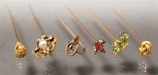 Six Victorian stick pins three