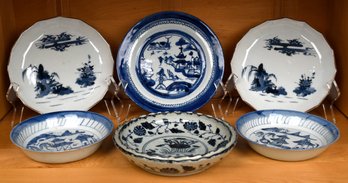 Six vintage Chinese blue and