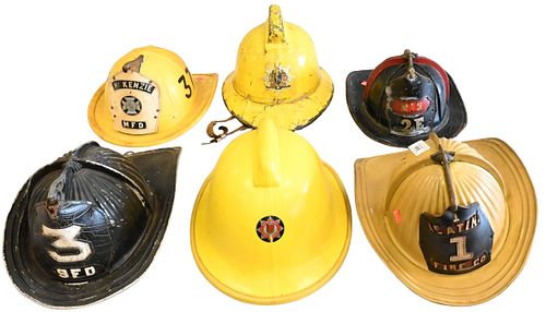 SIX VINTAGE FIREMAN HELMETSSix
