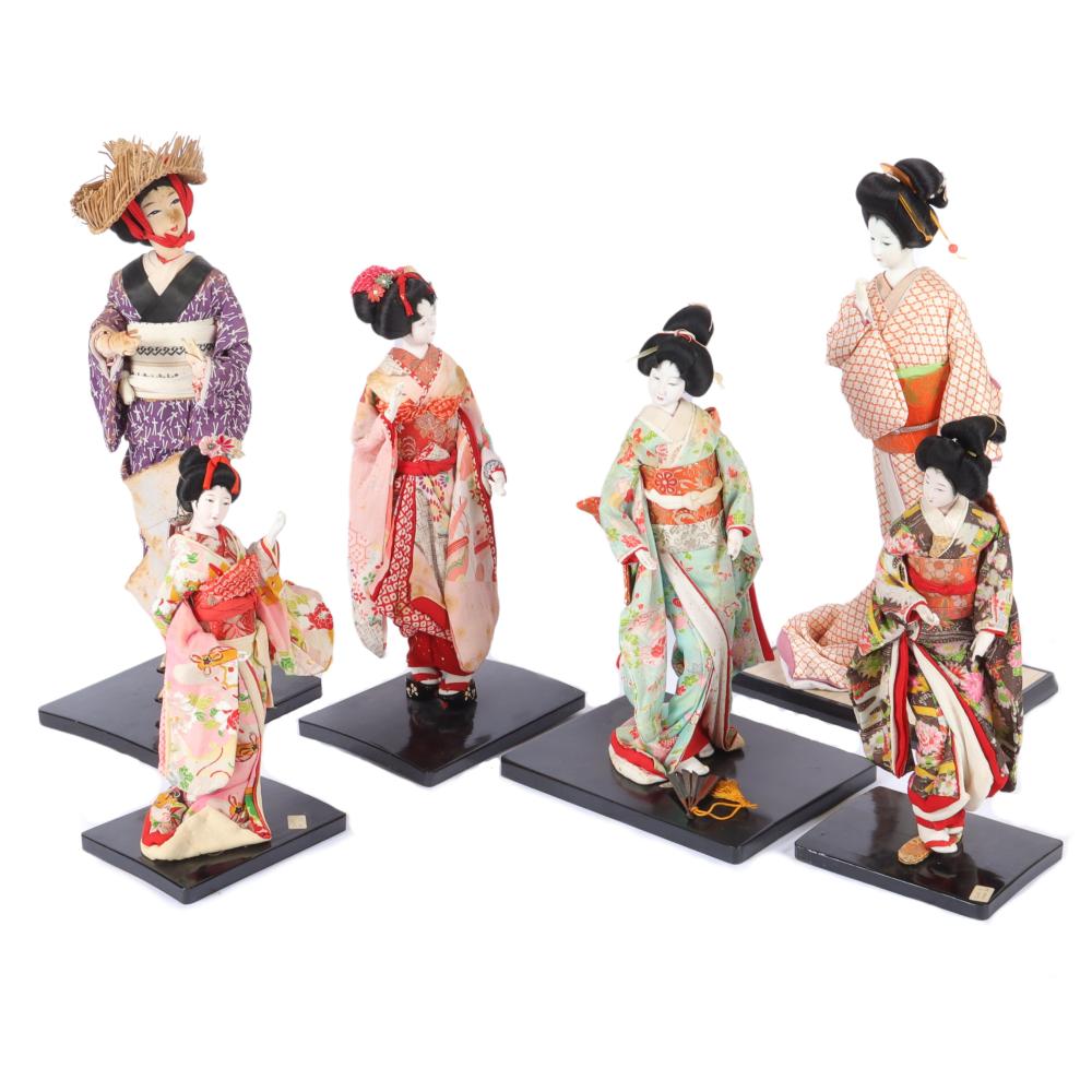 SIX VINTAGE JAPANESE GEISHA DOLLS
