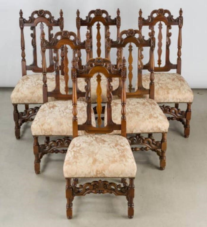 SIX WALNUT FRAMED DINING CHAIRSA