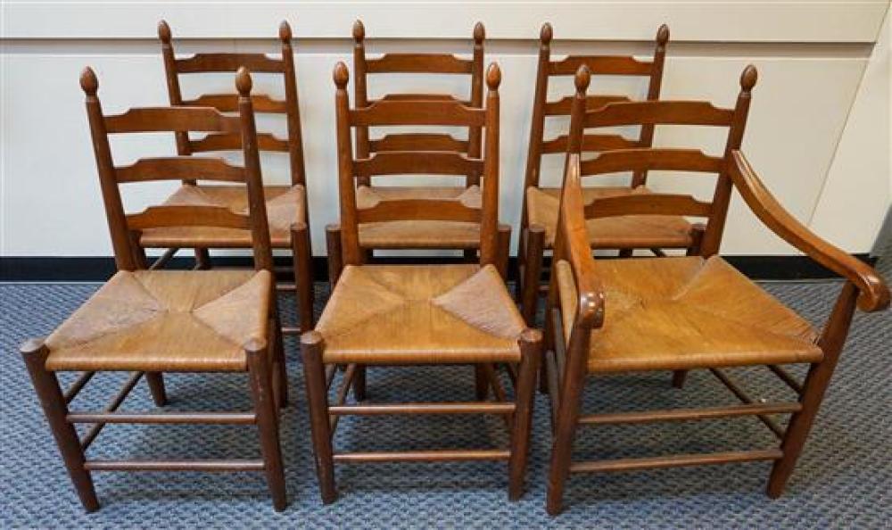 SIX WALNUT RUSH SEAT LADDER-BACK