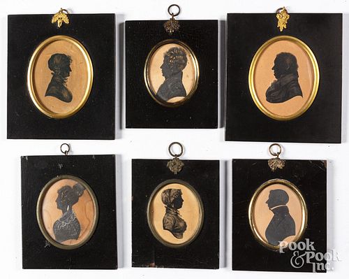 SIX WATERCOLOR SILHOUETTES, 19TH