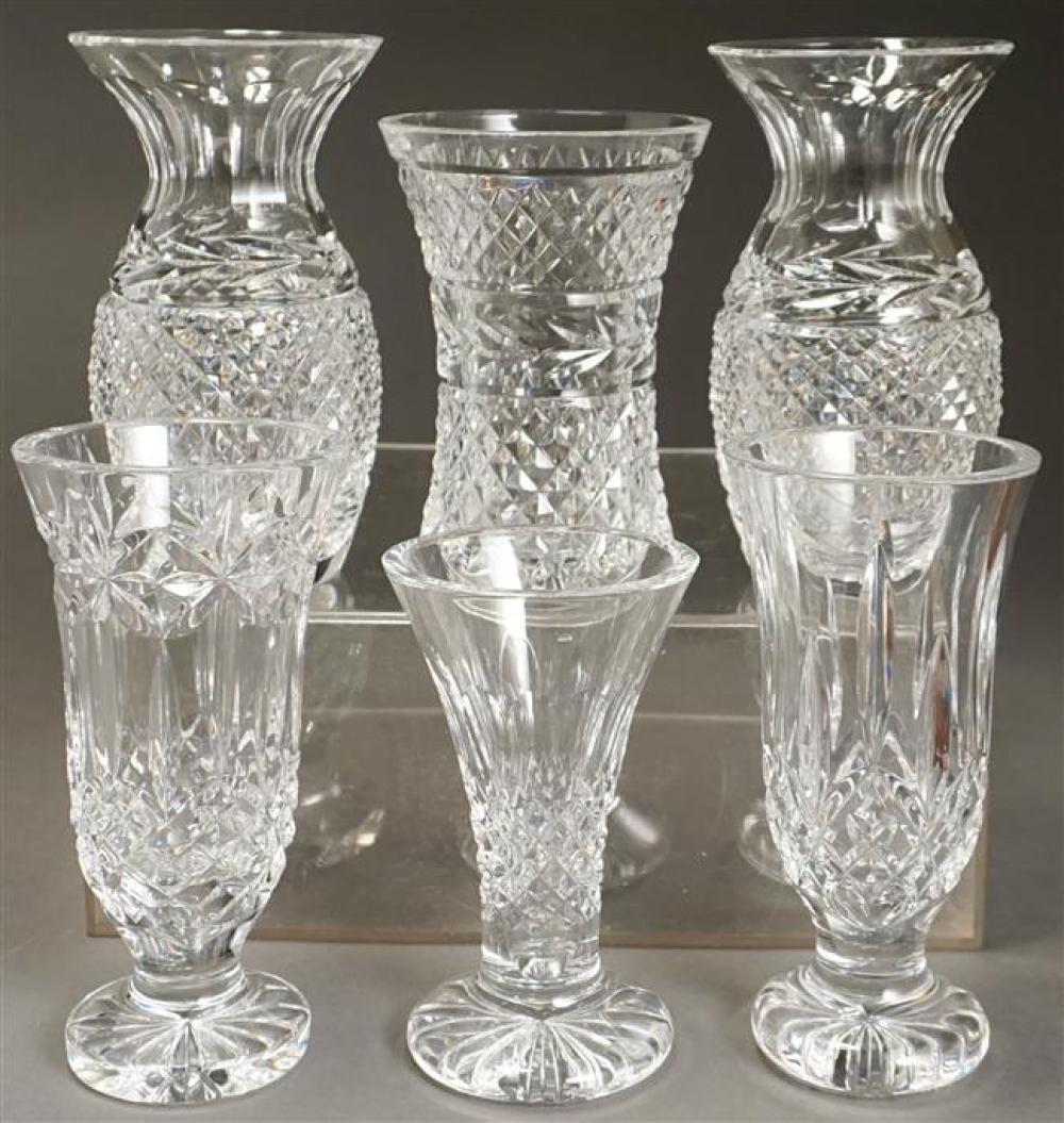 SIX WATERFORD CRYSTAL VASES, H OF