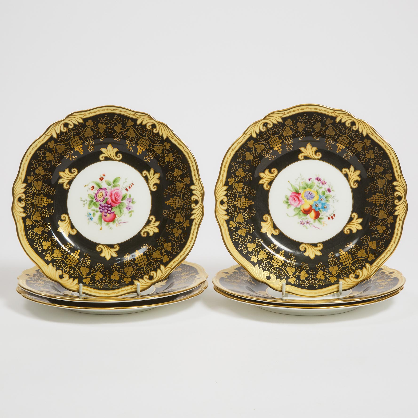 Six Wedgwood Black and Gilt