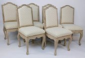 SIX WHITE WASHED UPHOLSTERED D