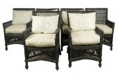 SIX WICKER ARMCHAIRSwith dark
