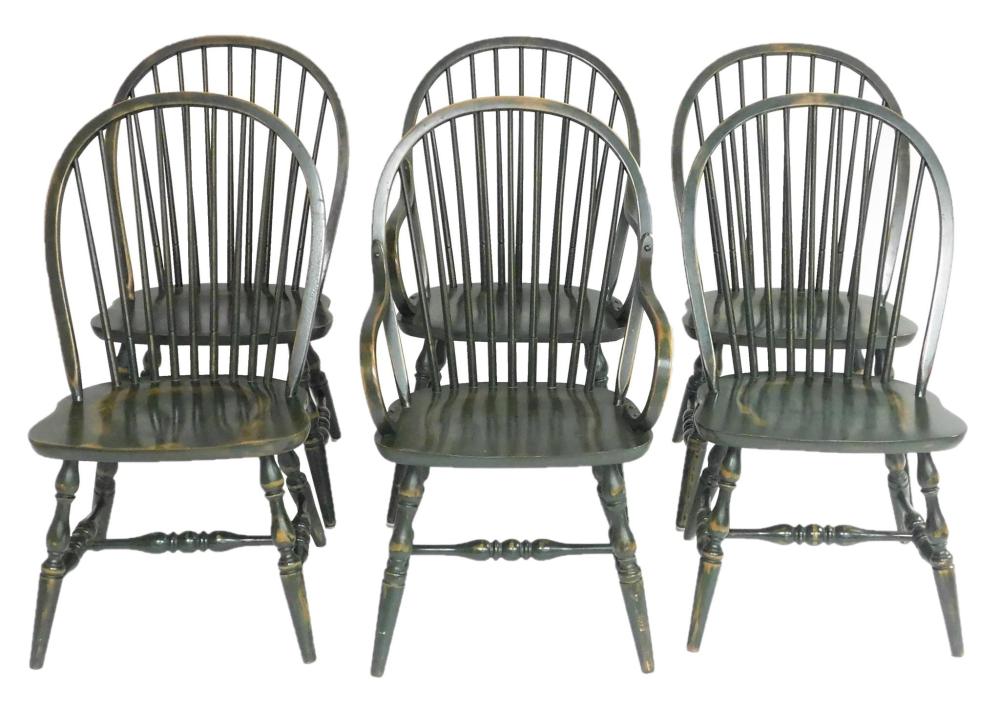 SIX WINDSOR DINING CHAIRS, BOW