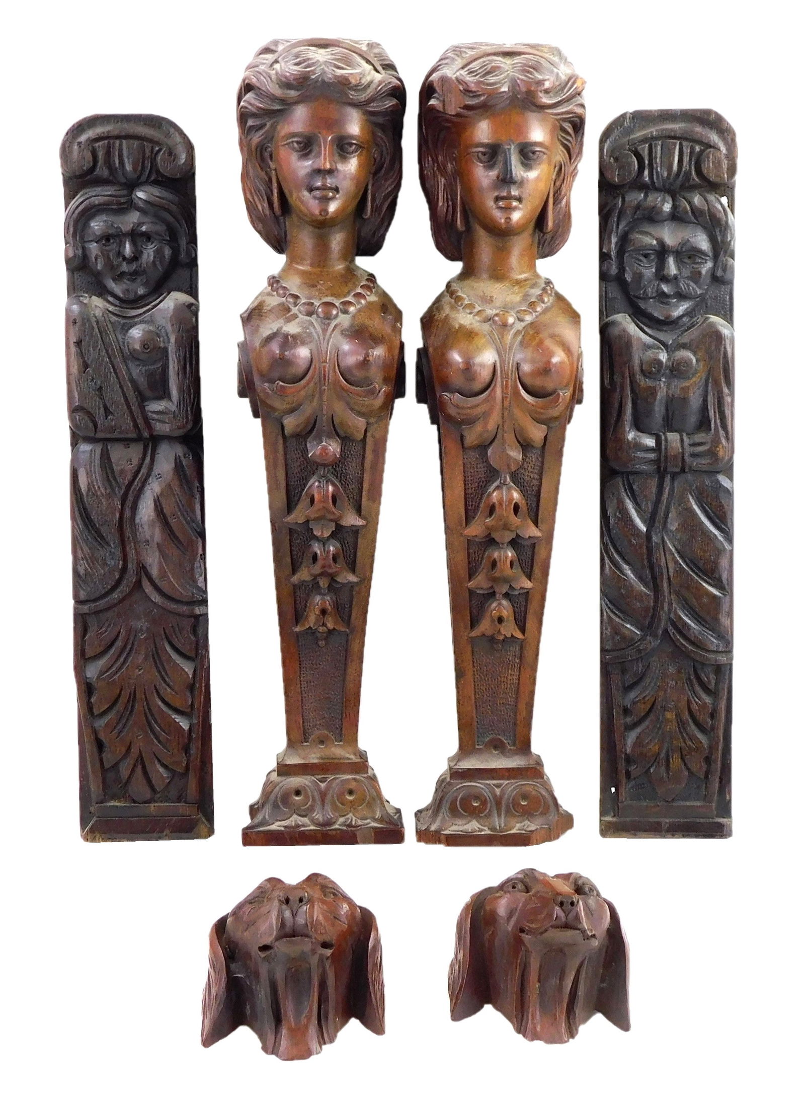 SIX WOOD CARVED ARCHITECTURAL