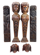SIX WOOD CARVED ARCHITECTURAL