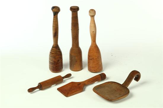SIX WOODEN UTENSILS.  American  2nd