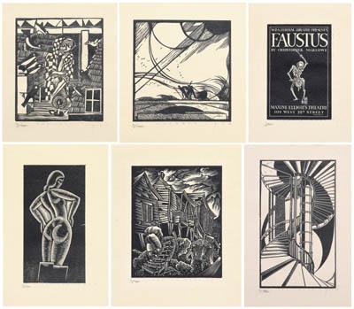 Six WPA style woodblock prints,