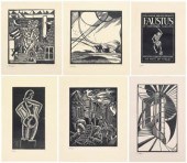 Six WPA style woodblock prints