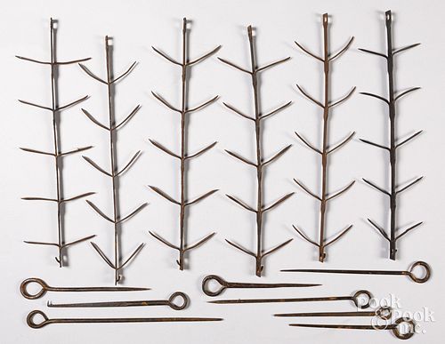 SIX WROUGHT IRON CORN DRYERS,