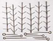 SIX WROUGHT IRON CORN DRYERS,