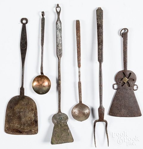 SIX WROUGHT IRON KITCHEN