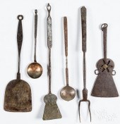 SIX WROUGHT IRON KITCHEN UTENS