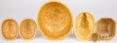 SIX YELLOWWARE FOOD MOLDS, 19T