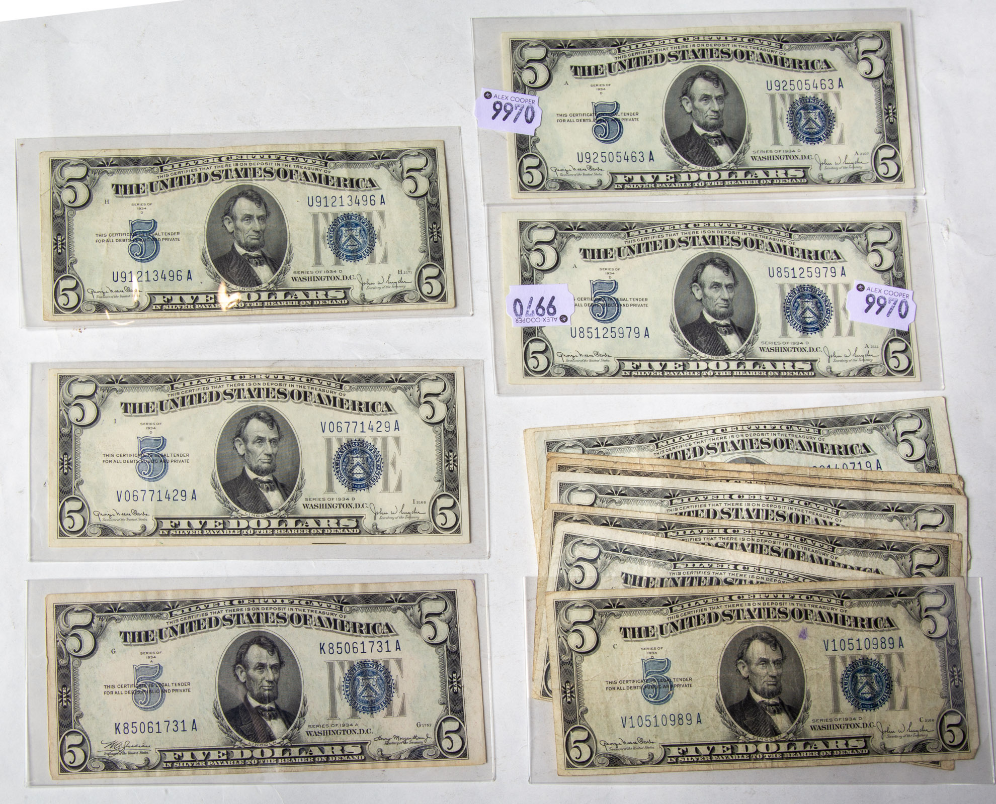 SIXTEEN $5 1934-D SILVER