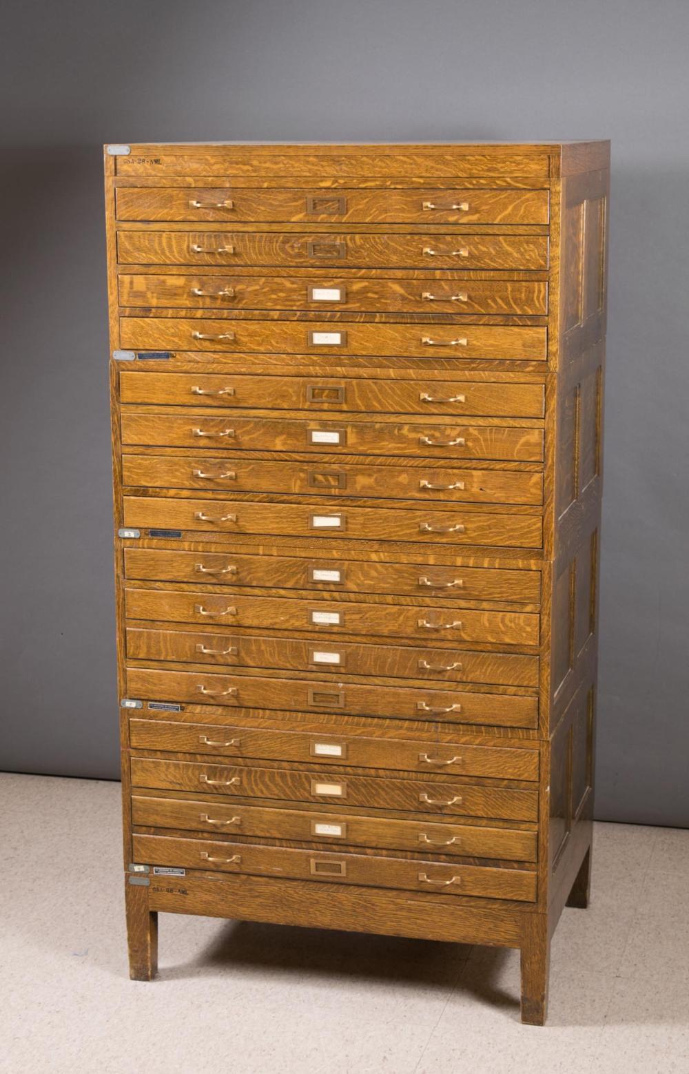 SIXTEEN-DRAWER STACKING OAK MAP