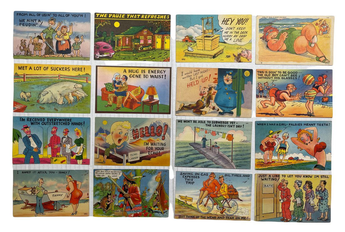 SIXTEEN HUMOROUS POSTCARDSSixteen