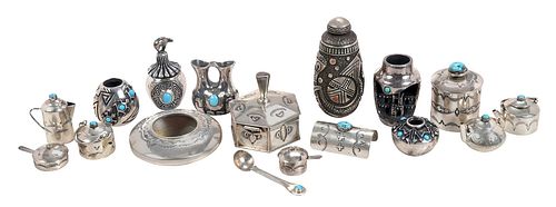 SIXTEEN NAVAJO SILVER MINIATURE