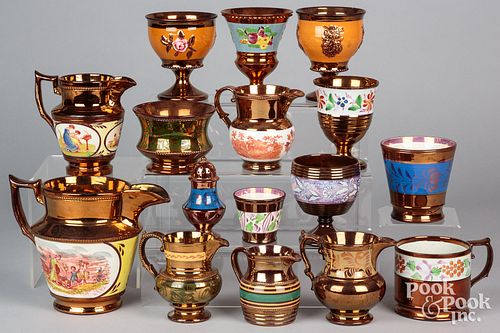 SIXTEEN PIECES OF COPPER LUSTRE,