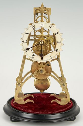 SKELETON CLOCK W/ GLASS DOME,