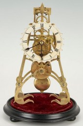 SKELETON CLOCK W/ GLASS DOME,