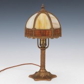 SLAG GLASS BOUDOIR LAMP 14 ½"H