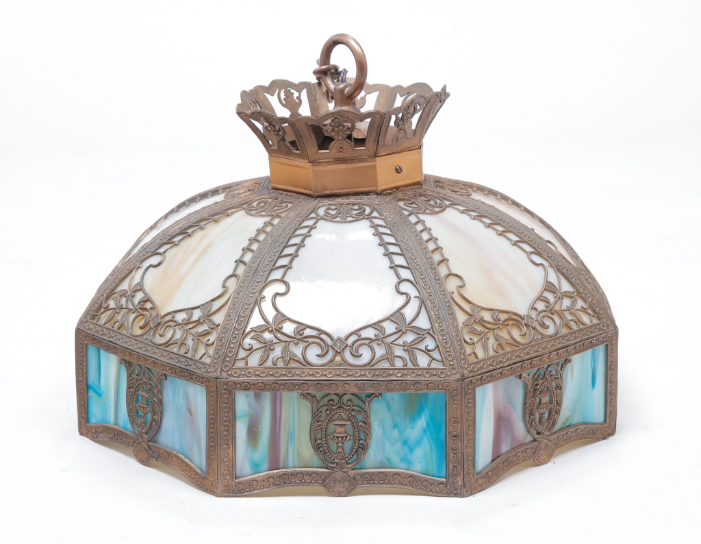 SLAG GLASS HANGING LAMP SHADE.