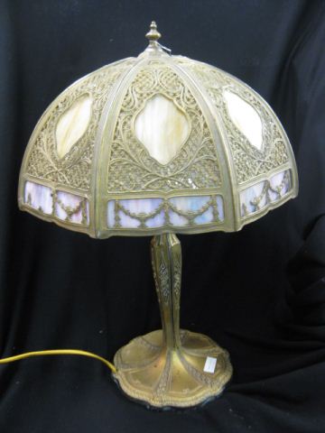 Slag Glass Lamp fancy filagree &