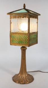 SLAG GLASS LANTERN LAMPGilt pa