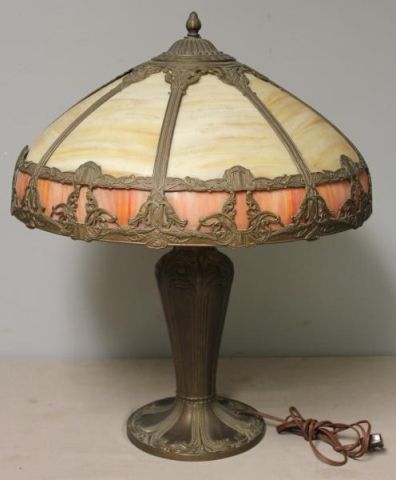Slag Glass Panel Lamp.Caramel and